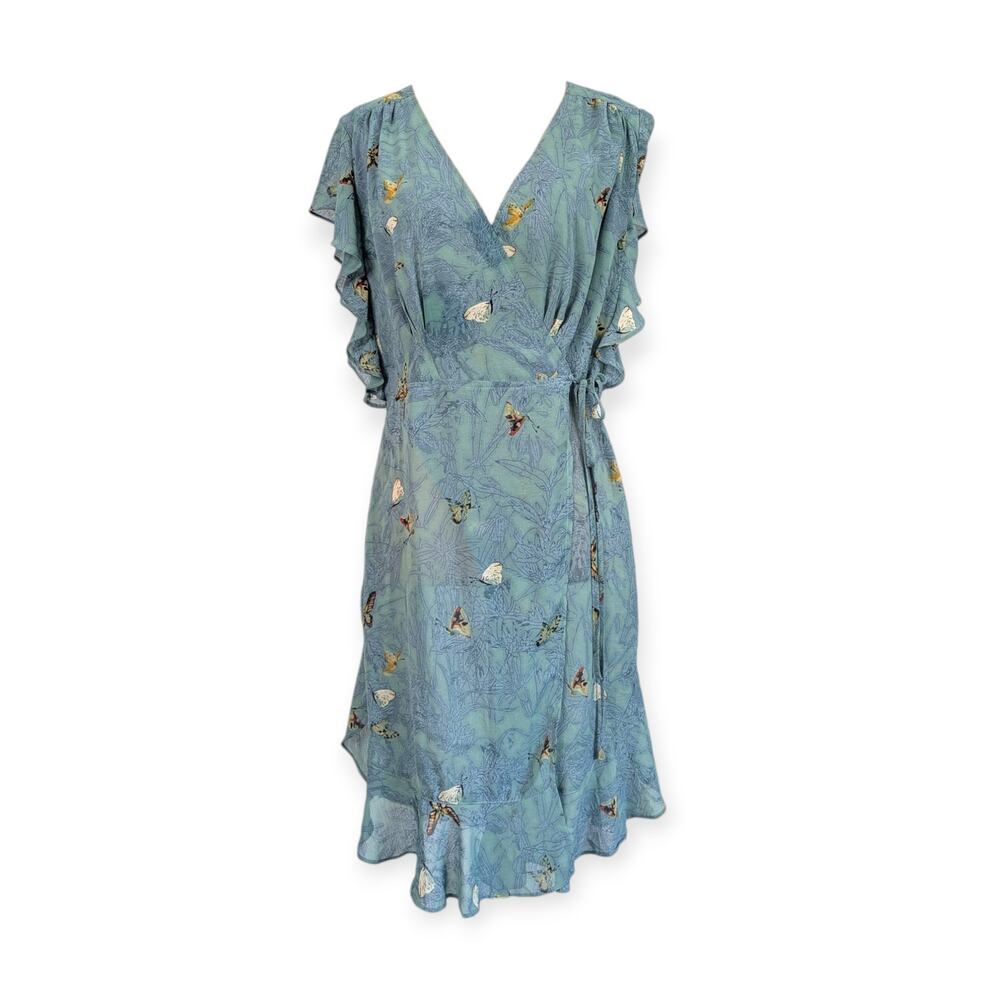 Anthropologie X Feather Bone Dress Osuna Blue Sheer Wrap Butterfly Size M